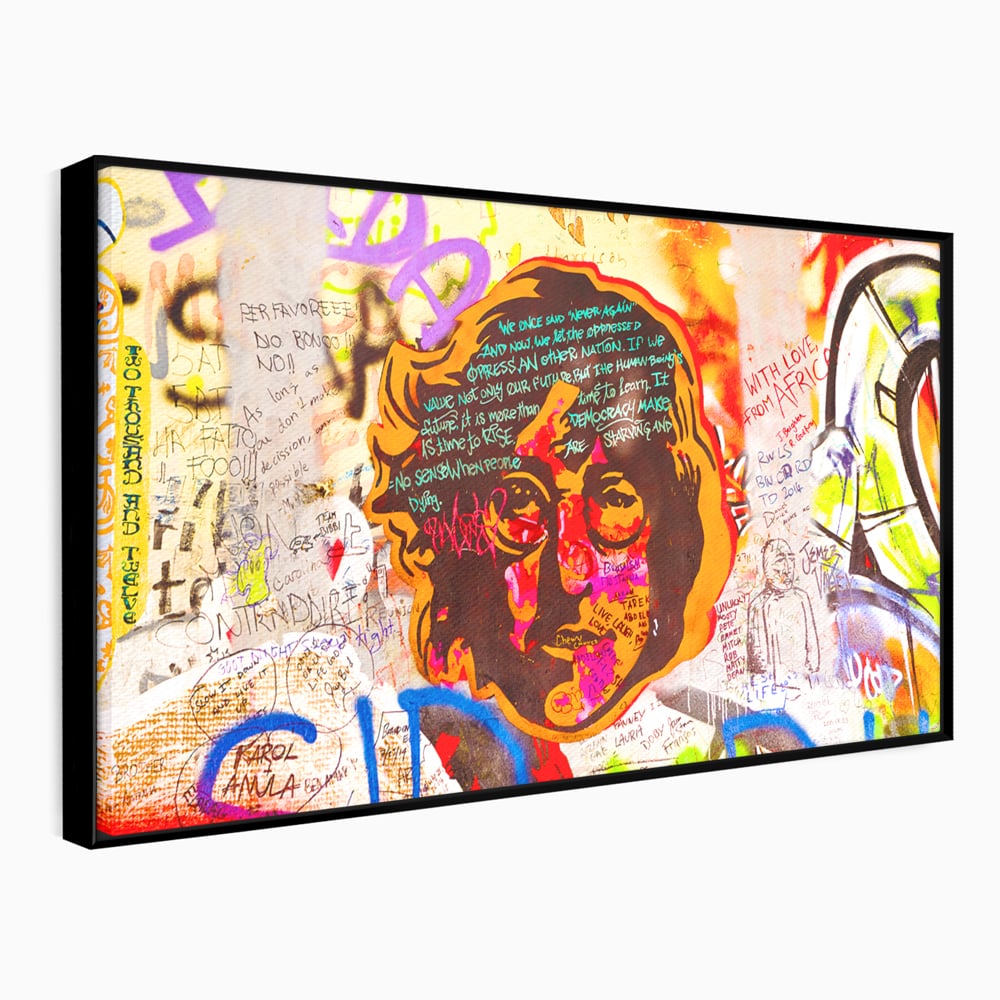 Tablou canvas cu tablou canvas cu john lennon si graffiti, in rama de aluminiu negru